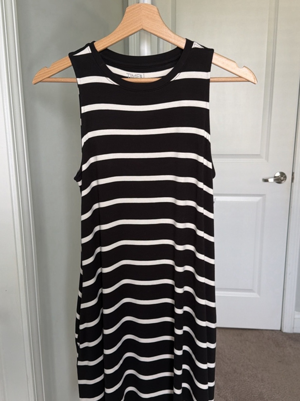 Time and Tru Black and White Striped Strapless Dress